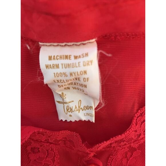 Texsheen Vintage Red Nightgown Medium Nylon Lace Maxi Gown Babydoll Lingerie - Picture 7 of 7